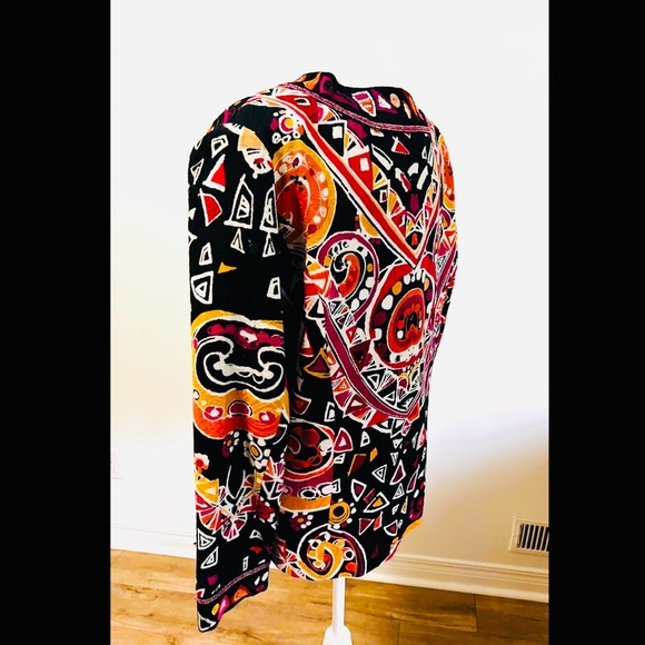 Multicolored sequin embellished jacket / geo design/ red black orange/ festive - Picture 9 of 15